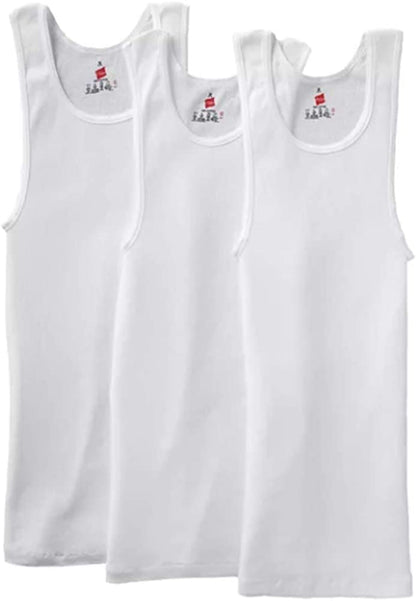 HOTHanes Men’s Tall 100% Cotton Ribbed Tank Tagless Undershirts, Multipack