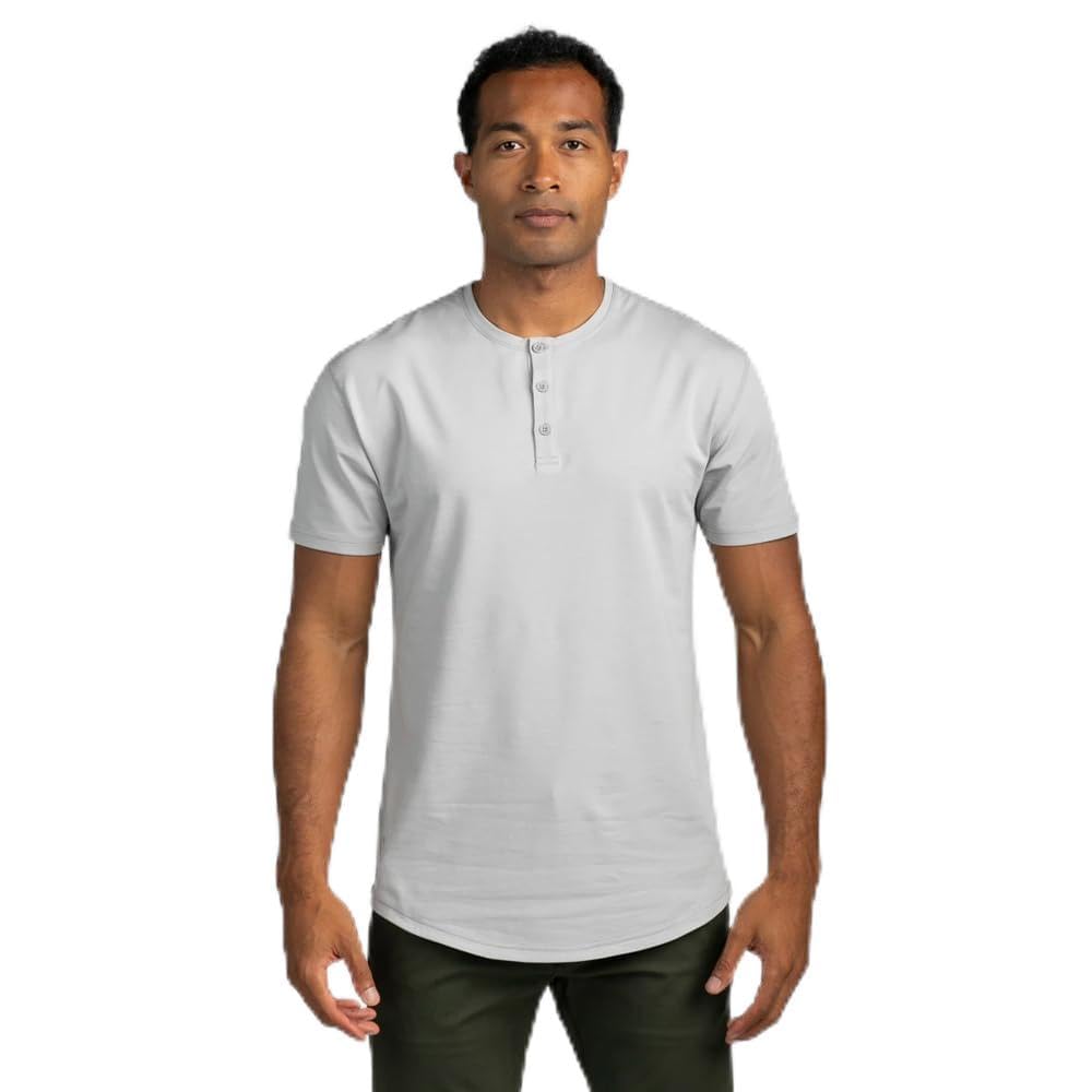 HOTBYLT Drop-Cut Henley Shirts for Men, 3-Button Closure, Short Sleeve, Casual T-Shirt, Soft & Breathable, Wrinkle Resistant