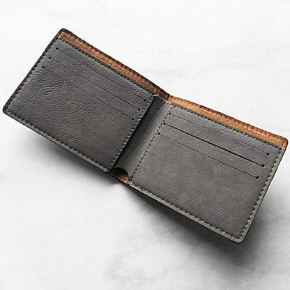 HOTAlterd Industries Wallet Personalized - Custom Engraved Bifold Leather Wallets Minimalist for Men Monogrammed Initals Monogram Gifts for Him (Wallet/Keychain Combo, Stacked Monogram, Gray)