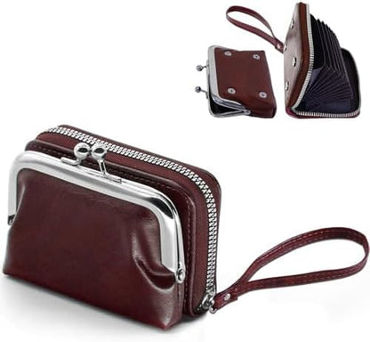HOTDetachable 2 in 1 Genuine Leather Wallet for Women Credit Card Holder with Zipper Coin Purse (Wine Red2)