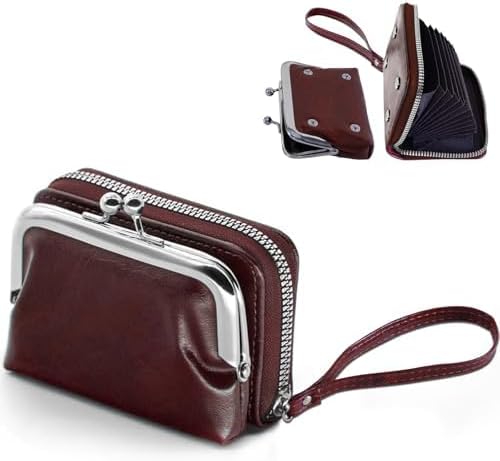 HOTDetachable 2 in 1 Genuine Leather Wallet for Women Credit Card Holder with Zipper Coin Purse (Wine Red2)