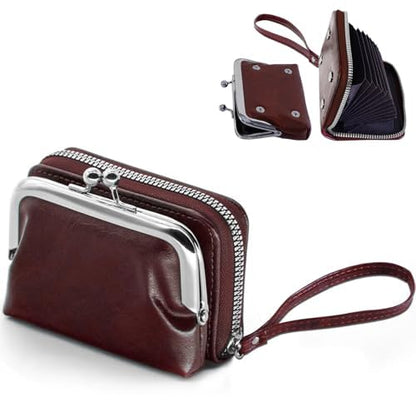 HOTDetachable 2 in 1 Genuine Leather Wallet for Women Credit Card Holder with Zipper Coin Purse (Wine Red2)