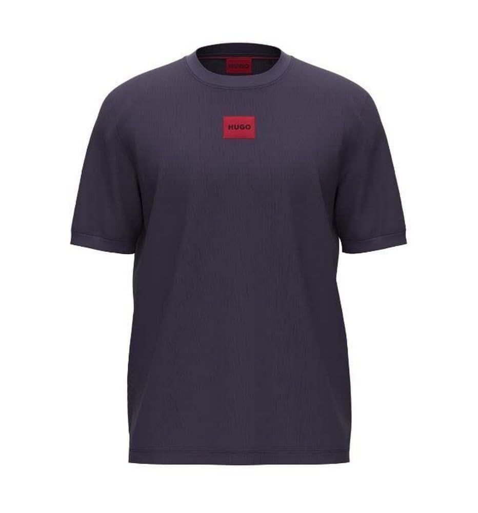 HOTHugo Mens Ribbed Crew Neck Regular Fit Center Logo T-Shirt