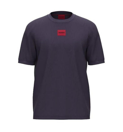 HOTHugo Mens Ribbed Crew Neck Regular Fit Center Logo T-Shirt