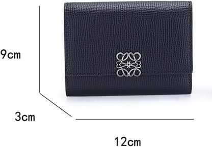 HOTWomen Wallet Genuine Leather Short Trifold Card Case Holder Organizer Zipper Coin Purse (Black)