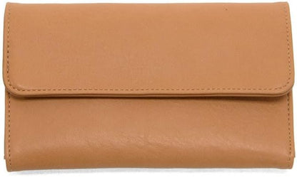 HOTJoy Susan Womens Vegan Leather Marnie Mini Tri-Fold Wallet - Saddle