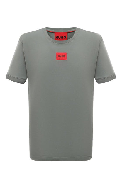 HOTHugo Mens Ribbed Crew Neck Regular Fit Center Logo T-Shirt