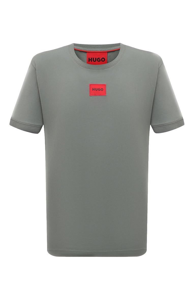 HOTHugo Mens Ribbed Crew Neck Regular Fit Center Logo T-Shirt