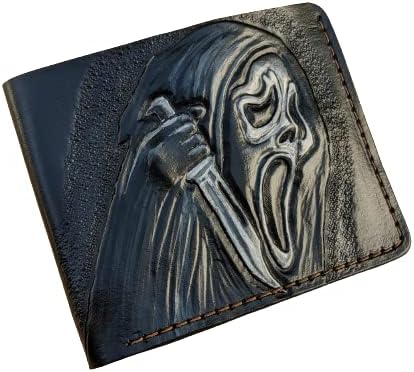 HOTSkull, Bone, Jaw, Skeleton, Mask, Knife, Men's 3D Genuine Leather Wallet, Handmade wallet, Carved wallet, Tooled wallet, Airbrush Art, Bifold wallet, Custom wallet, Personalized wallet