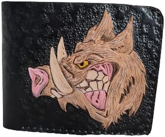 HOTMen's 3D Genuine Leather Wallet, Handmade wallet, Carved wallet, Tooled wallet, Airbrush Art, Bifold wallet, Custom wallet, Personalized wallet, Wild boar