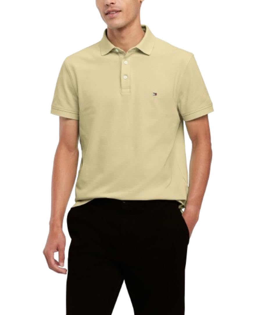 HOTTommy Hilfiger Men's Short Sleeve Polo Shirts in Slim Fit with Stretch and Organic Pique Cotton