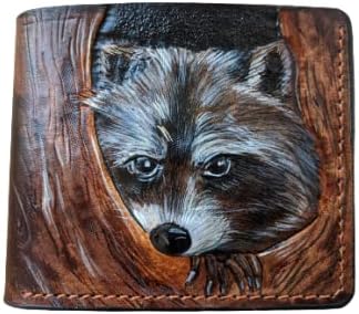 HOTHunting, Raccoon, Coonhunters, Coon Hunter, Men's 3D Genuine Leather Wallet, Handmade wallet, Carved wallet, Tooled wallet, Airbrush Art, Bifold wallet, Custom wallet, Personalized wallet, A(19)