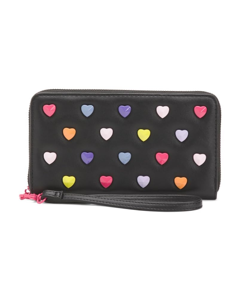 HOTBetsey Johnson Skulls Wristlet Wallet, Black, Embossed Skull Design with Detachable Strap, 8x4.5 Inches