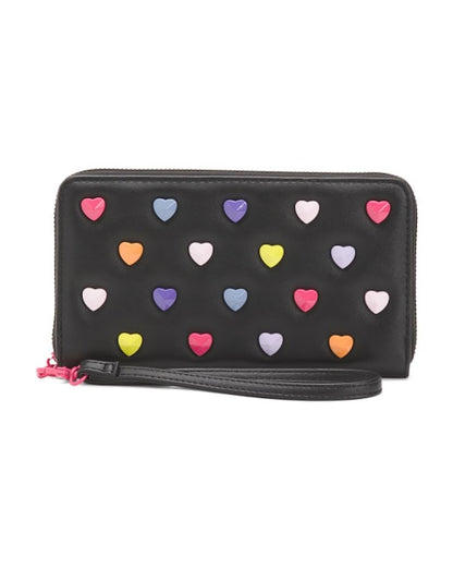 HOTBetsey Johnson Skulls Wristlet Wallet, Black, Embossed Skull Design with Detachable Strap, 8x4.5 Inches