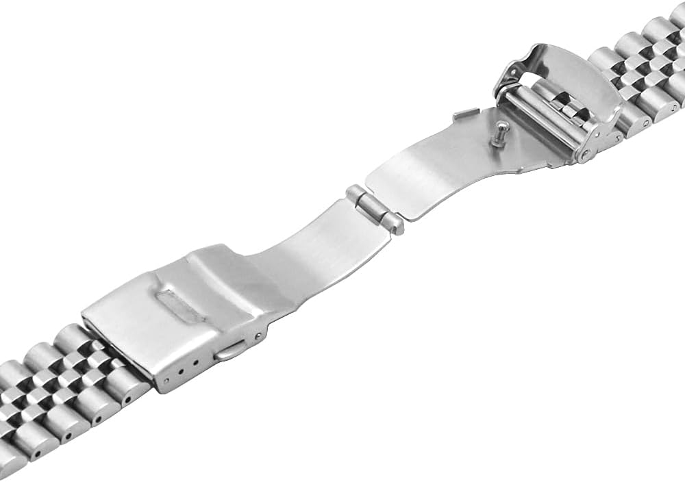 HOTJuntan Stainless Steel Curved Ends Tapered 18mm 20mm 21mm 22mm 23mm 24mm Metal Watch Band Flexible Watch Strap Replacement Bracelet Deployment Double Flip Lock Buckle Silver Black