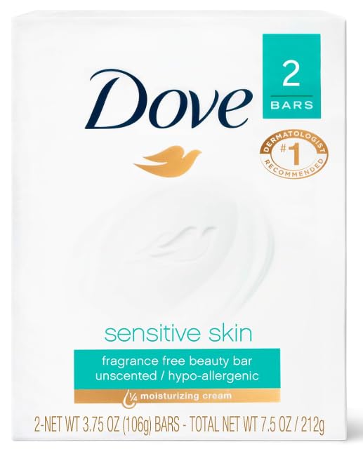 HOTDove Beauty Bar Soap Sensitive, 8 Bars for Sensitive Skin, Fragrance Free and Hypoallergenic 3.75 oz