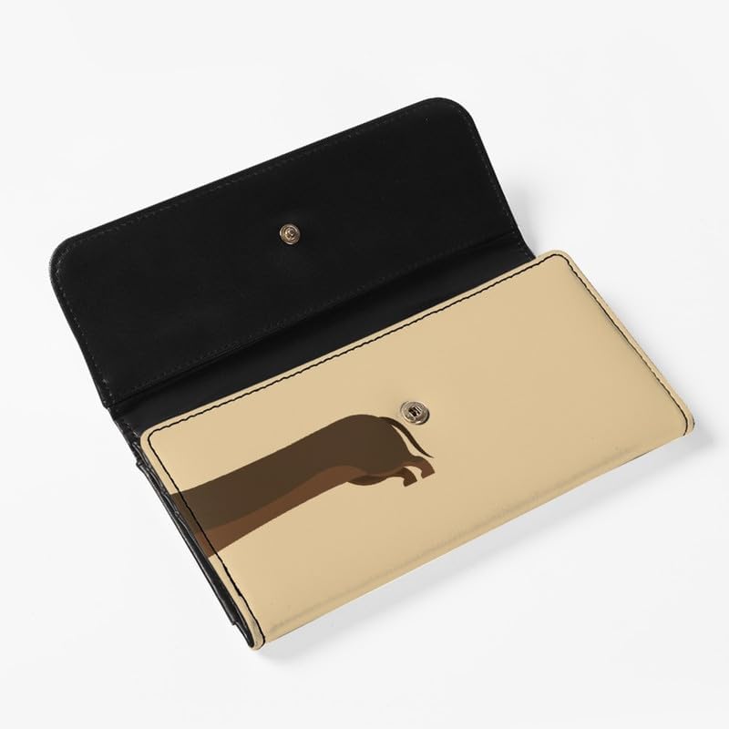 HOTDachshund Dog Beige PU Leather Trifold Wallets for Women Money Manager Cartoon Puppy Dog Funny Womens Leather Wallets Tall Billfold Cash Wallet