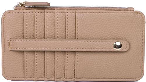 HOTJulia Buxton Vegan Leather Thin Card Case for Women with RFID Blocking, Compact Wallet with 6 Card Slots, ID Window & Zipper Pocket, Ideal Gift, Classic Sage