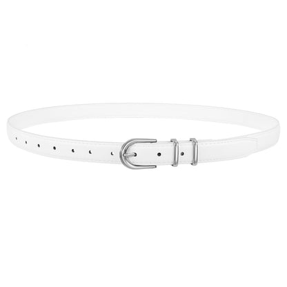 HOTJASGOOD Women Skinny Leather Belt for Jeans Pants Fashion Ladies Thin Belt for Dress with Gold Single Prong Buckle
