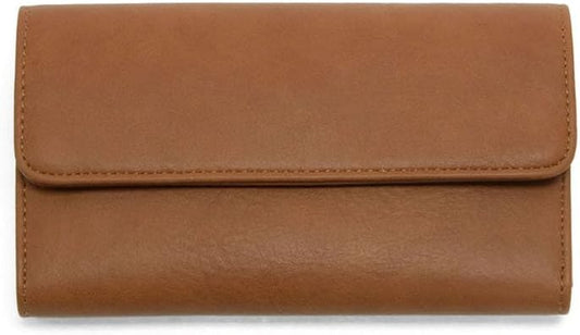 HOTJoy Susan Womens Vegan Leather Marnie Mini Tri-Fold Wallet - Saddle