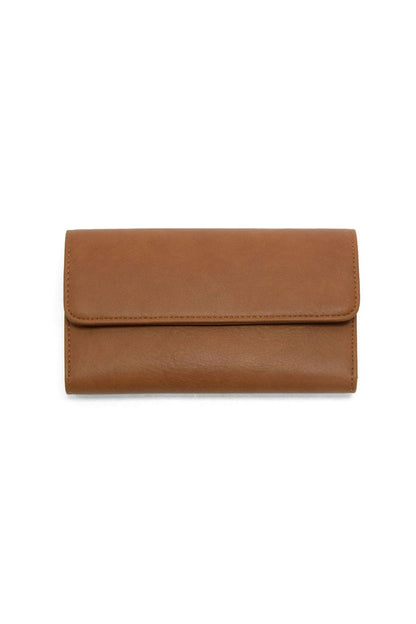 HOTJoy Susan Womens Vegan Leather Marnie Mini Tri-Fold Wallet - Saddle