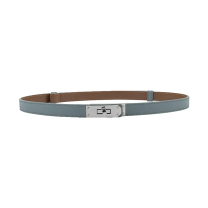 HOTANHAISHUILV Women's Skinny Leather Belt with Adjustable Golden Turn-Lock Buckle - Ideal for Dresses, Jeans, and Coats