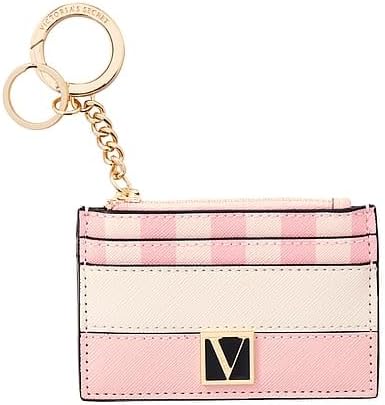 HOTVictoria's Secret The Victoria Card Case Key Chain, Pink Iconic Stripe