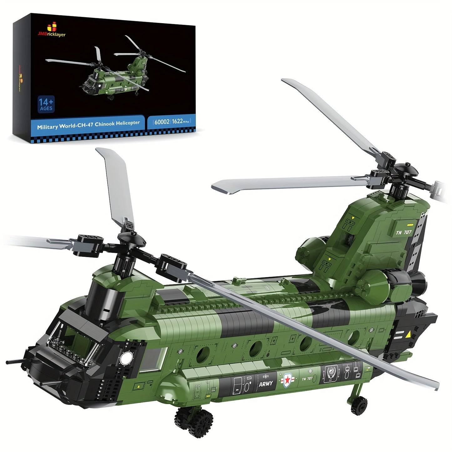 JMBricklayer CH-47 Helicopter Building Set, Military Helicopter Brick Aircraft Model Kit, Home Office Display Or Collectible