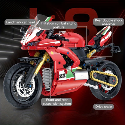 626-Piece Red Technic Motorcycle Building Blocks Set - Classic Racing Bike Model, Durable Abs Construction, Perfect For Youngsters 8-12, Ide