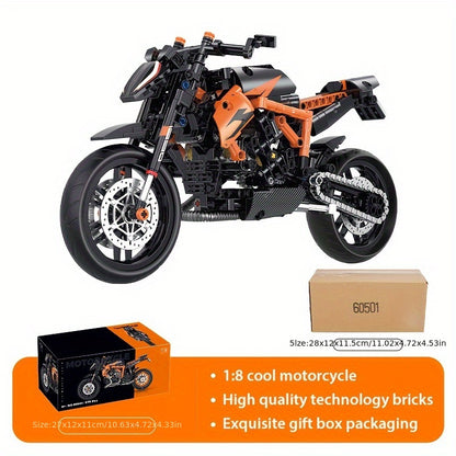 Technic Bricks Motorcycle Building Block Set - 579pcs 1:8 Scale Orange Model Kit for Ages 8-12, ABS Material, Push Operation Mode - Ideal Gi