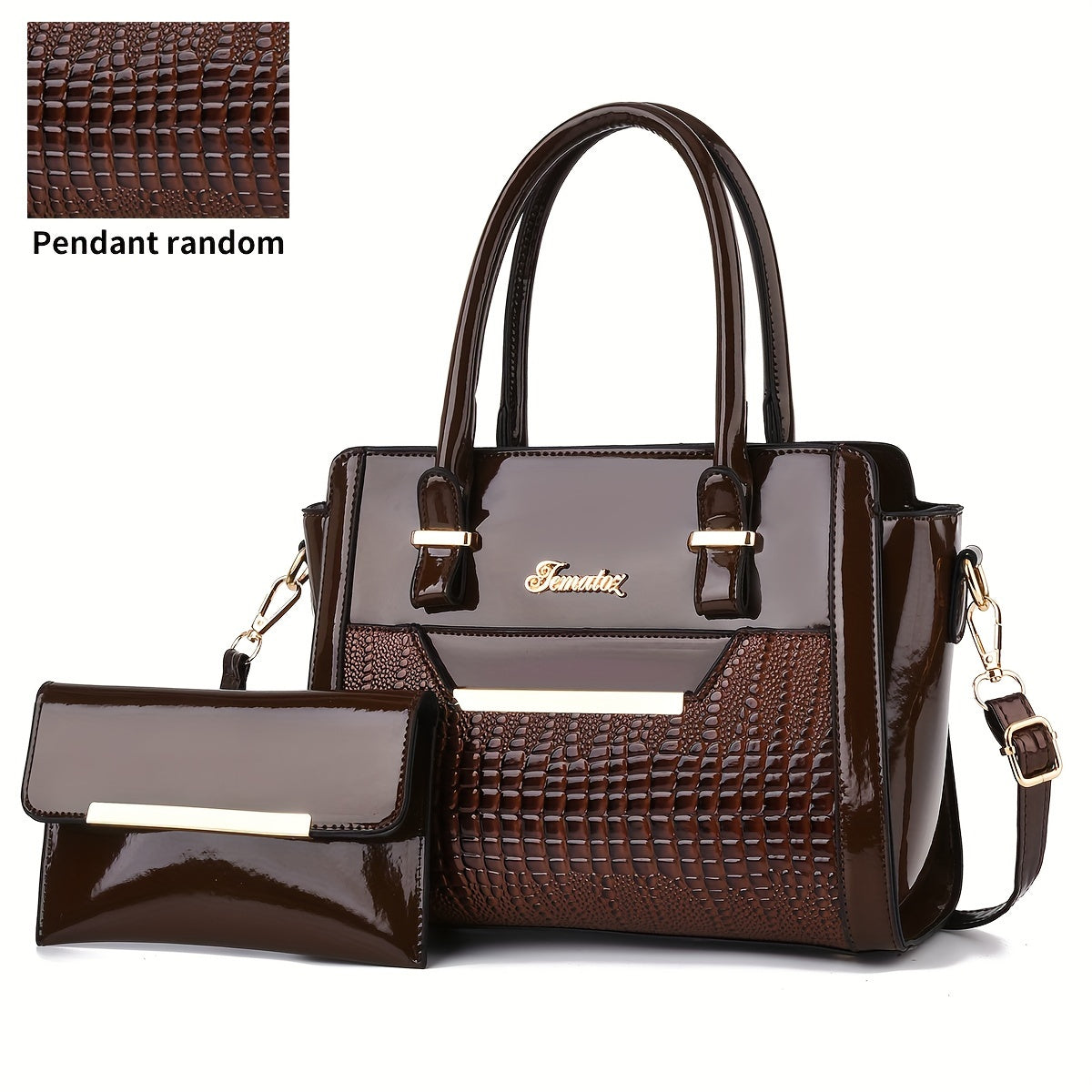 today's deals，No middlemen to make the difference!Classic Solid Color Crocodile Pattern Tote Bag With Clutch Purse, Textured Bags For Women