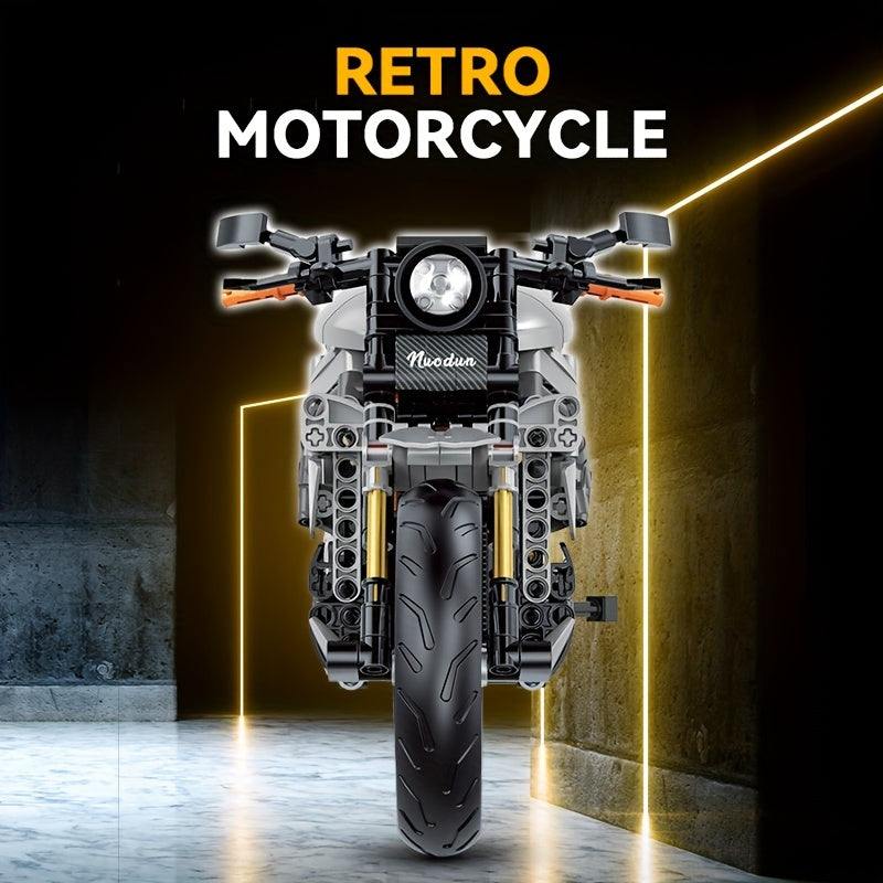 642pcs Building Blocks Motorcycle Model Kit for Kids - Classic Retro 1:8 Scale, Push-Operated DIY Toy, ABS Material, Ages 8-12
