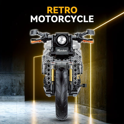 642pcs Building Blocks Motorcycle Model Kit for Kids - Classic Retro 1:8 Scale, Push-Operated DIY Toy, ABS Material, Ages 8-12