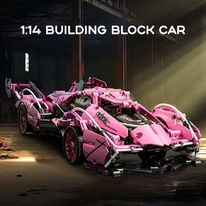 981pcs Building Blocks Car, 1:14 Supercar Design, Cool Pink Appearance, Educational And Intellectual Toy, Easy To Assemble And Operate, Perf