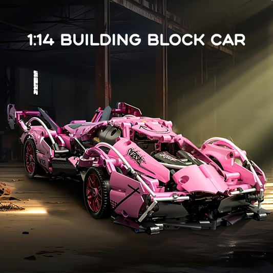 981pcs Building Blocks Car, 1:14 Supercar Design, Cool Pink Appearance, Educational And Intellectual Toy, Easy To Assemble And Operate, Perf