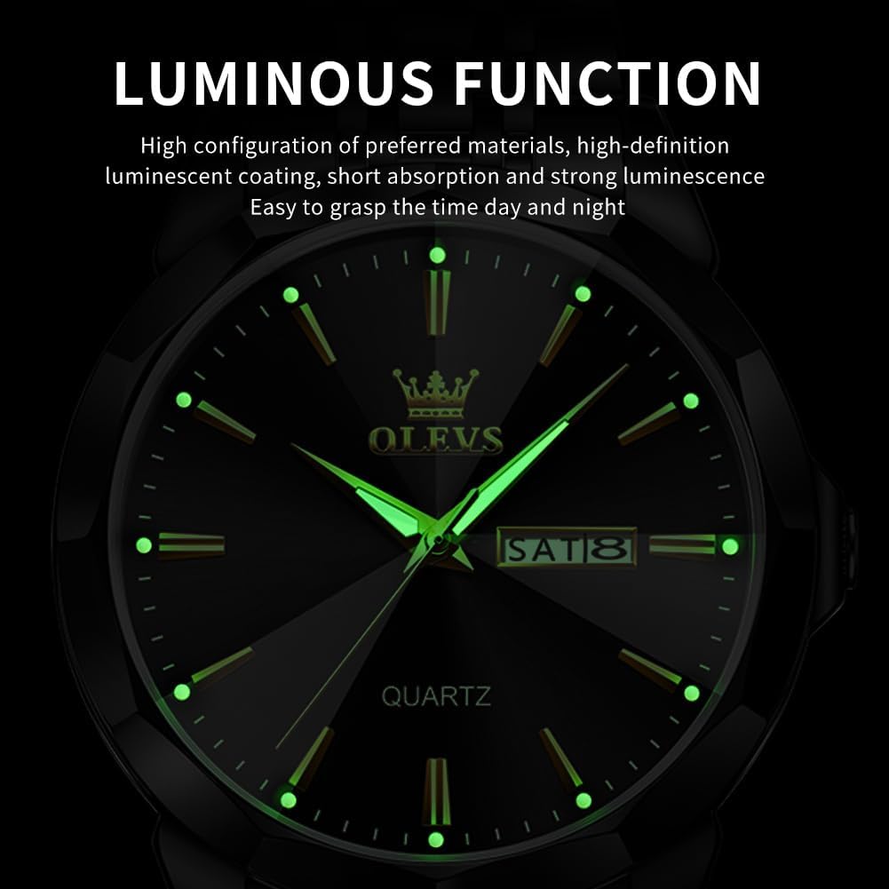 HOTOLEVS Watch for Men Diamond Business Dress Analog Quartz Stainless Steel Waterproof Luminous Date Two Tone Luxury Casual Wrist Watch Blue