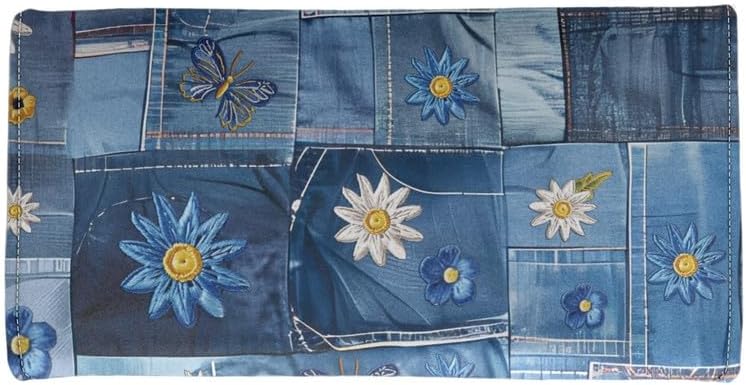HOTNovelty Jeans Print Womens Wallets Leather Clutch, Vintage Denim Block Patch Design Long Wallet for Women Blue Credit Card Holder with Coin Purse ID Window