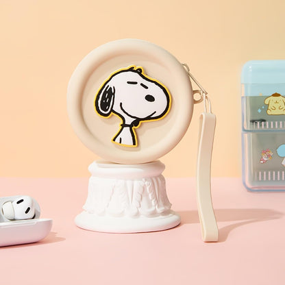 HOTMINISO Snoopy Stitch Character Silicone Coin Purse with Wrist Strap, Beige, Round Pouch (Snoopy)