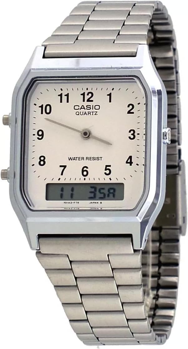 HOTCasio AQ230A-7 Men's Stainless Steel Band Analog Digital White Numbers Dial Watch