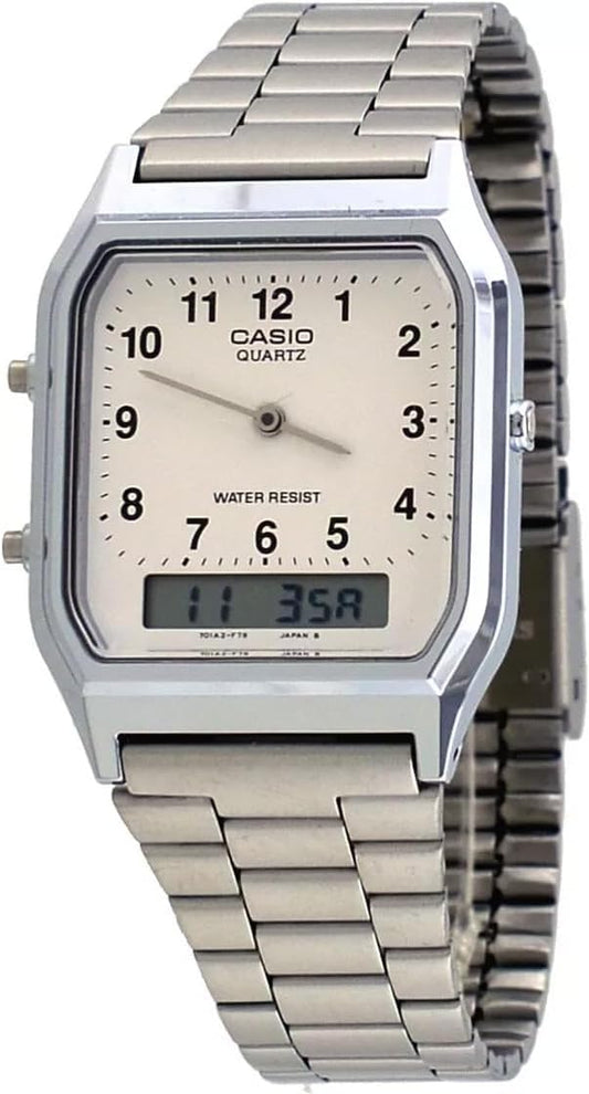 HOTCasio AQ230A-7 Men's Stainless Steel Band Analog Digital White Numbers Dial Watch