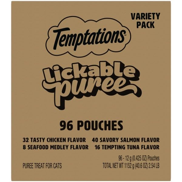 HOTTemptations Creamy Puree Cat Treats, Chicken, Salmon & Tuna, 24 Count | Under 15 calories per tube, great for senior cats, no chewing required, no added sugar, fillers, or artificial preservatives