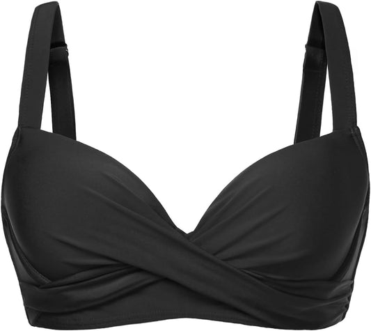 HOTWomen Underwire Bikini Top - Bra Padded Push Up Swimsuit Top | Twist Front Design, Wide Adjustable Straps,Unremovable Cups for Fixed Lift,Full Lining,3-gear Adjustable Hook Closure