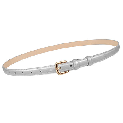 HOTJASGOOD Women Skinny Faux Leather Belt Thin Waist Belt for Women Jeans Dress Fashion Ladies Belt with Gold Buckle,21 Colors