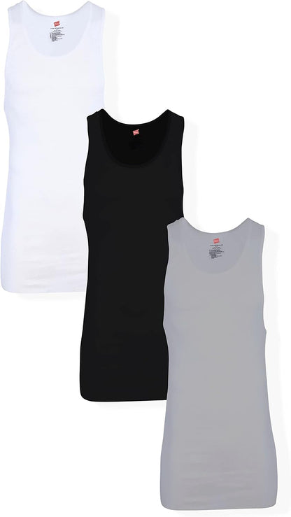 HOTHanes Men’s Tall 100% Cotton Ribbed Tank Tagless Undershirts, Multipack