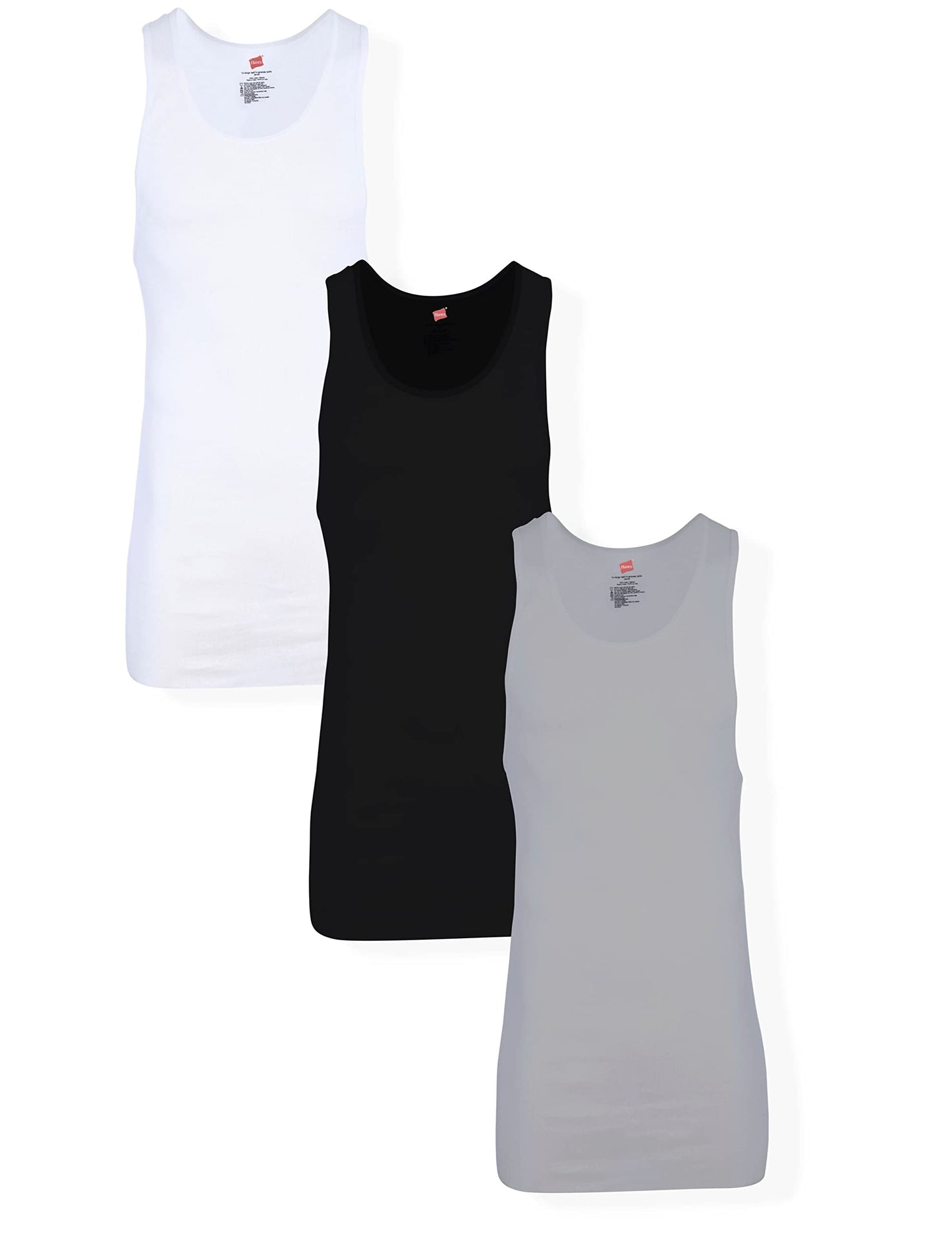 HOTHanes Men’s Tall 100% Cotton Ribbed Tank Tagless Undershirts, Multipack