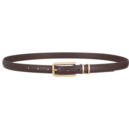 HOTVONMELLI Women Skinny Leather Belt Thin Waist Belt for Women Jeans Dress Fashion Ladies Belt with Gold Buckle