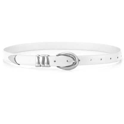 HOTWHIPPY Women Skinny Leather Belt for Jeans Pants Dresses Ladies Fashion Waist Belt with Shiny Gold Buckle