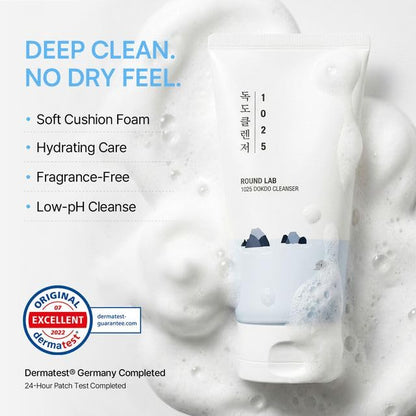 HOTROUND LAB 1025 Dokdo Cleanser, 5.07 Fl Oz | Low pH Facial Cleanser, For Sensitive Skin, Deep Sea Water, Hydrating Face Wash, Korean Skin Care