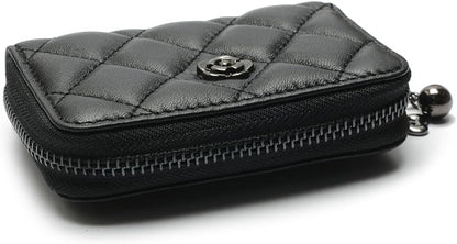 HOT2R Quilted Leather Zipper Wallet with Chain, Black