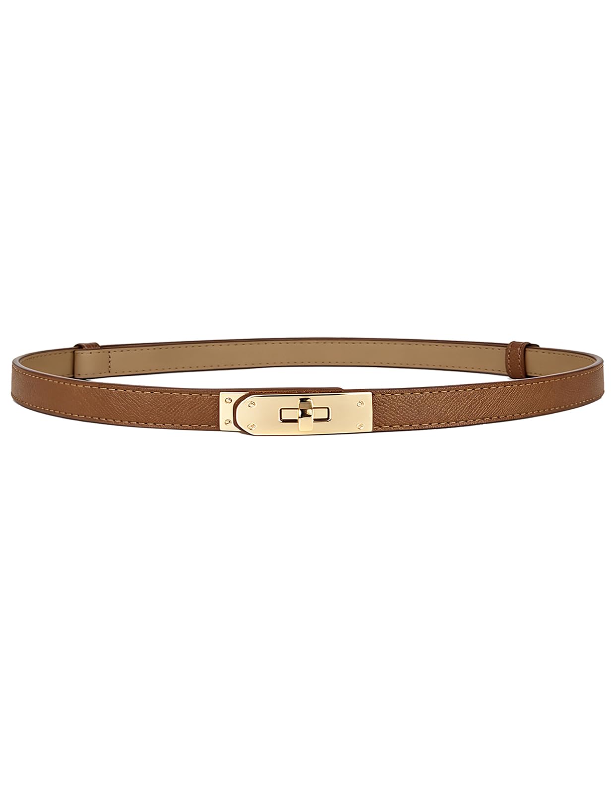 HOTBEMYLV Skinny Belts for Women Dresses Turn-Lock Gold Buckle Adjustable Fashion Waist Belt for Pants Jeans Business Casual